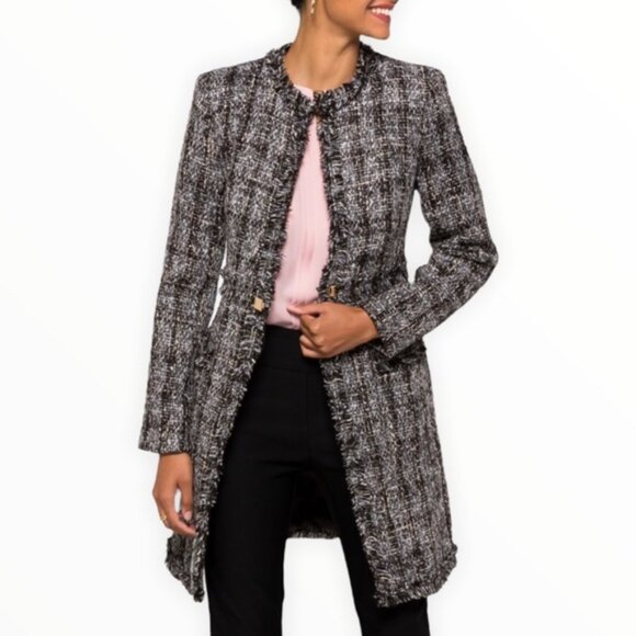 DKNY Black Long Tweed Topper Jacket - Picture 1 of 15